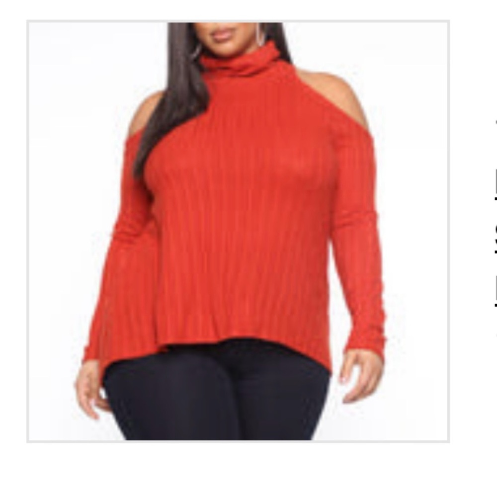 Stylish Deep Orange Cold Shoulder Sweater with Cowel Neck
